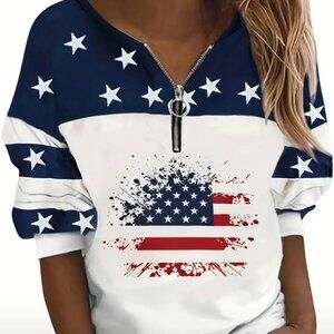 Women's Patriotic American Flag Hooded Zip-Up Sweatshirt - Star & Stripe